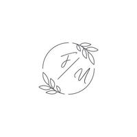 Initials FU monogram wedding logo with simple leaf outline and circle style vector