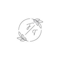 Initials FT monogram wedding logo with simple leaf outline and circle style vector