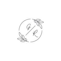 Initials GR monogram wedding logo with simple leaf outline and circle style vector