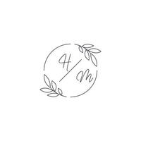 Initials HM monogram wedding logo with simple leaf outline and circle style vector