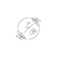 Initials IB monogram wedding logo with simple leaf outline and circle style vector