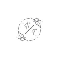 Initials HT monogram wedding logo with simple leaf outline and circle style vector