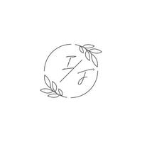 Initials IF monogram wedding logo with simple leaf outline and circle style vector