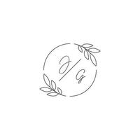 Initials JG monogram wedding logo with simple leaf outline and circle style vector