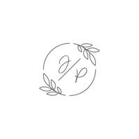 Initials JP monogram wedding logo with simple leaf outline and circle style vector