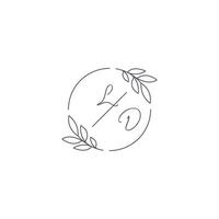 Initials LD monogram wedding logo with simple leaf outline and circle style vector