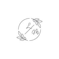 Initials LM monogram wedding logo with simple leaf outline and circle style vector