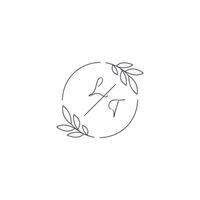 Initials LT monogram wedding logo with simple leaf outline and circle style vector