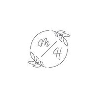 Initials MH monogram wedding logo with simple leaf outline and circle style vector