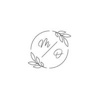 Initials MO monogram wedding logo with simple leaf outline and circle style vector