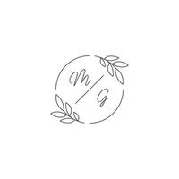 Initials MG monogram wedding logo with simple leaf outline and circle style vector