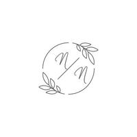 Initials NN monogram wedding logo with simple leaf outline and circle style vector