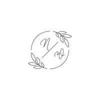 Initials NW monogram wedding logo with simple leaf outline and circle style vector
