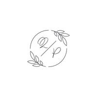 Initials QP monogram wedding logo with simple leaf outline and circle style vector