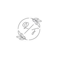 iniciales qf monograma Boda logo con sencillo hoja contorno y circulo estilo vector