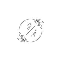 Initials SA monogram wedding logo with simple leaf outline and circle style vector