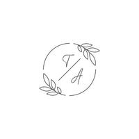 Initials TA monogram wedding logo with simple leaf outline and circle style vector