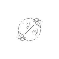 Initials SW monogram wedding logo with simple leaf outline and circle style vector