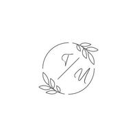 Initials TU monogram wedding logo with simple leaf outline and circle style vector