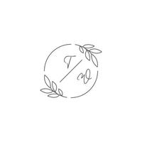 Initials TW monogram wedding logo with simple leaf outline and circle style vector