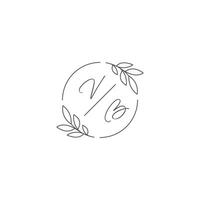 Initials VB monogram wedding logo with simple leaf outline and circle style vector