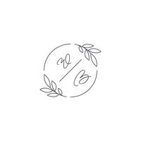 Initials WB monogram wedding logo with simple leaf outline and circle style vector