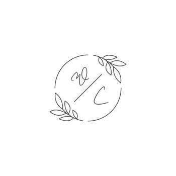 iniciales baño monograma Boda logo con sencillo hoja contorno y circulo estilo vector