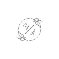 Initials YA monogram wedding logo with simple leaf outline and circle style vector