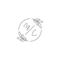 Initials YC monogram wedding logo with simple leaf outline and circle style vector