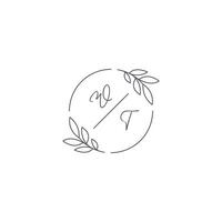 Initials WT monogram wedding logo with simple leaf outline and circle style vector