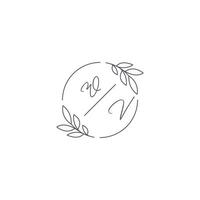 Initials WV monogram wedding logo with simple leaf outline and circle style vector