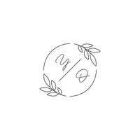 Initials YO monogram wedding logo with simple leaf outline and circle style vector