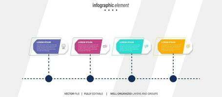 Vector infographic template with 3D paper label, integrated circles. Business concept with 4 options. For content, diagram, flowchart, steps, parts, timeline infographics, workflow, chart.