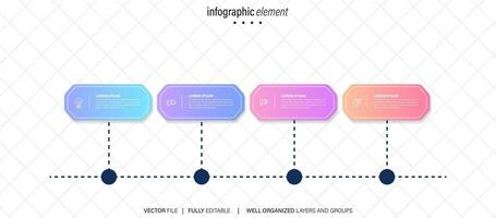 negocio proceso infografía modelo. Delgado línea diseño con números 4 4 opciones o pasos. vector ilustración gráfico diseño