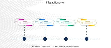 plantilla infográfica vectorial con etiqueta de papel 3d, círculos integrados. concepto de negocio con 4 opciones. para contenido, diagrama, diagrama de flujo, pasos, partes, infografías de línea de tiempo, flujo de trabajo, gráfico. vector