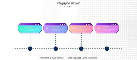 negocio proceso infografía modelo. Delgado línea diseño con números 4 4 opciones o pasos. vector ilustración gráfico diseño