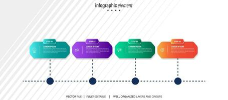 negocio proceso infografía modelo. Delgado línea diseño con números 4 4 opciones o pasos. vector ilustración gráfico diseño