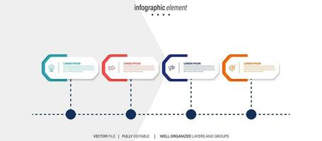 negocio proceso infografía modelo. Delgado línea diseño con números 4 4 opciones o pasos. vector ilustración gráfico diseño