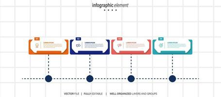 negocio proceso infografía modelo. Delgado línea diseño con números 4 4 opciones o pasos. vector ilustración gráfico diseño