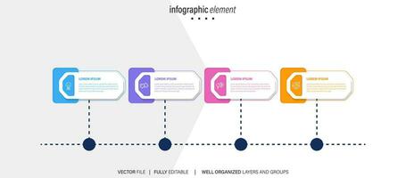 negocio proceso infografía modelo. Delgado línea diseño con números 4 4 opciones o pasos. vector ilustración gráfico diseño