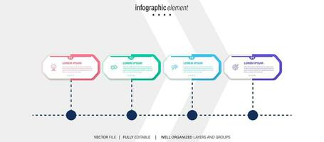 negocio proceso infografía modelo. Delgado línea diseño con números 4 4 opciones o pasos. vector ilustración gráfico diseño