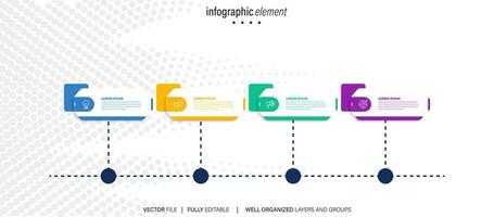 negocio proceso infografía modelo. Delgado línea diseño con números 4 4 opciones o pasos. vector ilustración gráfico diseño