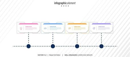 negocio proceso infografía modelo. Delgado línea diseño con números 4 4 opciones o pasos. vector ilustración gráfico diseño