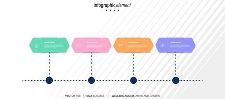 negocio proceso infografía modelo. Delgado línea diseño con números 4 4 opciones o pasos. vector ilustración gráfico diseño