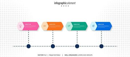 negocio proceso infografía modelo. Delgado línea diseño con números 4 4 opciones o pasos. vector ilustración gráfico diseño