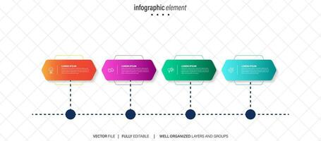 negocio proceso infografía modelo. Delgado línea diseño con números 4 4 opciones o pasos. vector ilustración gráfico diseño