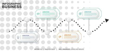 negocio proceso infografía modelo. Delgado línea diseño con números 4 4 opciones o pasos. vector ilustración gráfico diseño