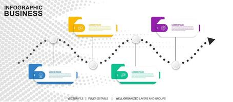 negocio proceso infografía modelo. Delgado línea diseño con números 4 4 opciones o pasos. vector ilustración gráfico diseño