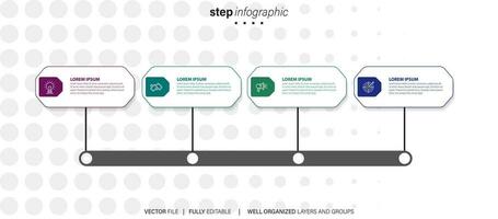 Concept of business model with 4 successive steps. Four colorful graphic elements. Timeline design for brochure, presentation. Infographic design layout vector