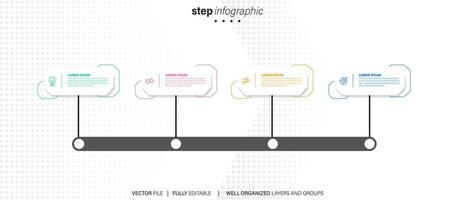 concepto de negocio modelo con 4 4 sucesivo pasos. cuatro vistoso gráfico elementos. cronograma diseño para folleto, presentación. infografía diseño diseño vector